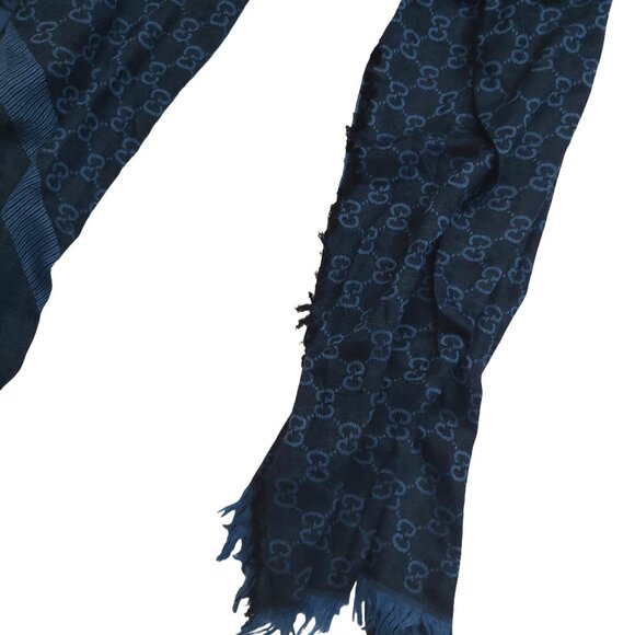 Gucci Vintage Blue Dual-Tone Reversible Monogram Stripe Shawl Wrap - Picture 3 of 8